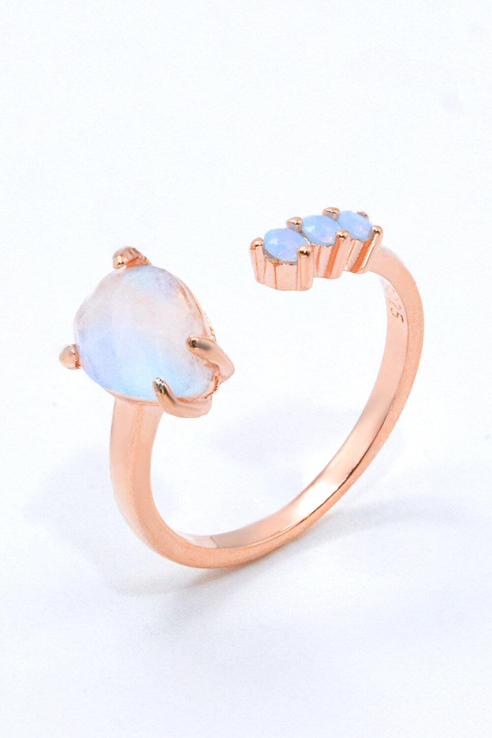 18K Rose Gold-Plated Moonstone Open Ring BLUE ZONE PLANET