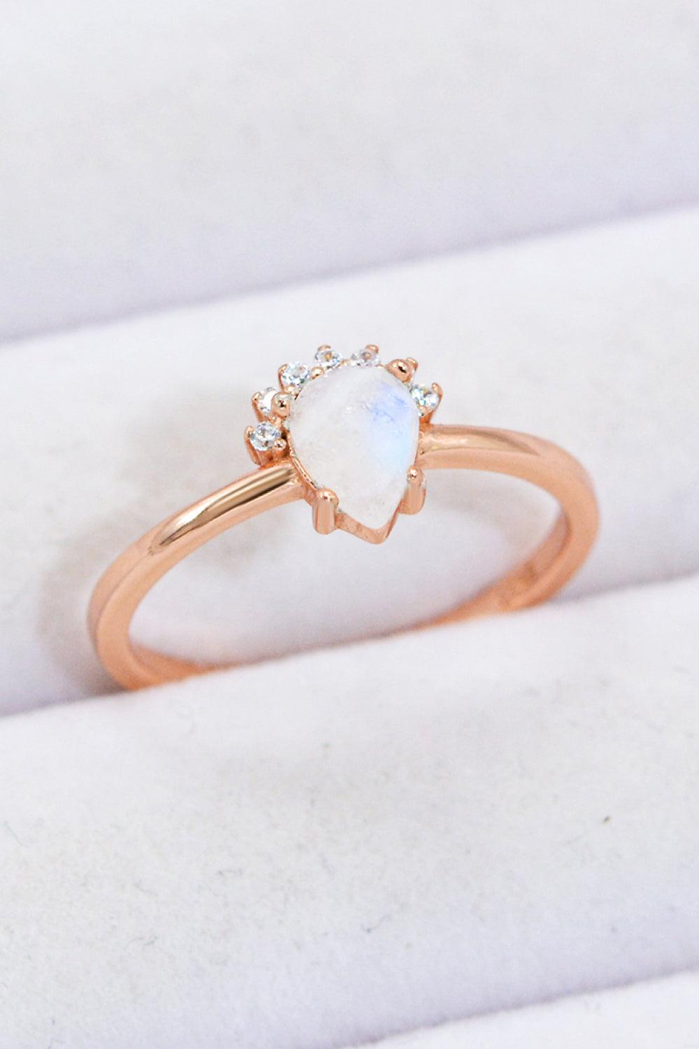 18K Rose Gold-Plated Pear Shape Natural Moonstone Ring BLUE ZONE PLANET