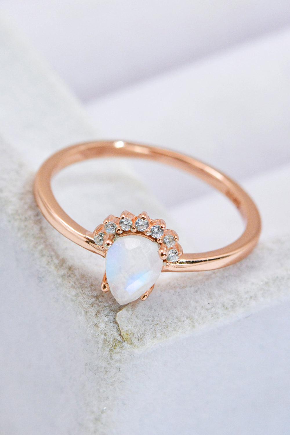 18K Rose Gold-Plated Pear Shape Natural Moonstone Ring BLUE ZONE PLANET