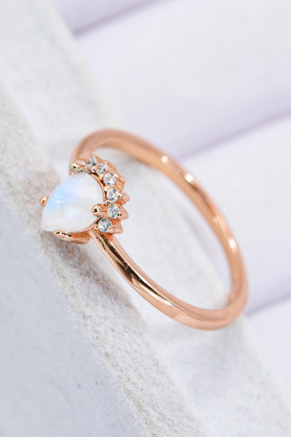 18K Rose Gold-Plated Pear Shape Natural Moonstone Ring BLUE ZONE PLANET