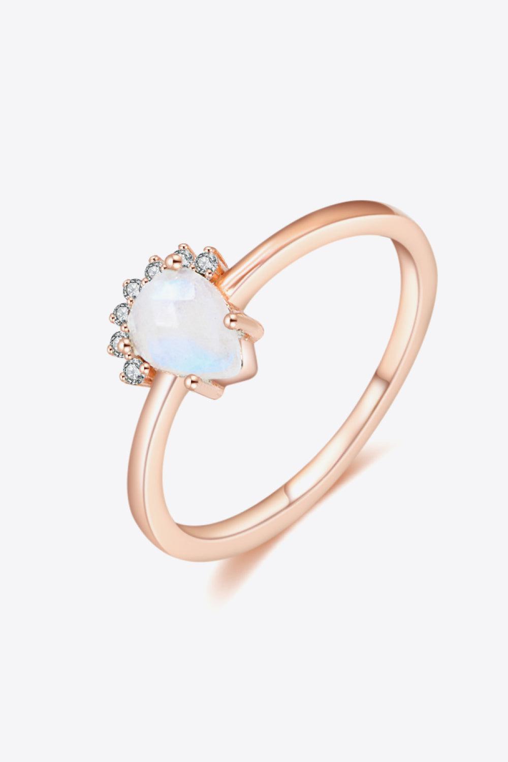 18K Rose Gold-Plated Pear Shape Natural Moonstone Ring BLUE ZONE PLANET