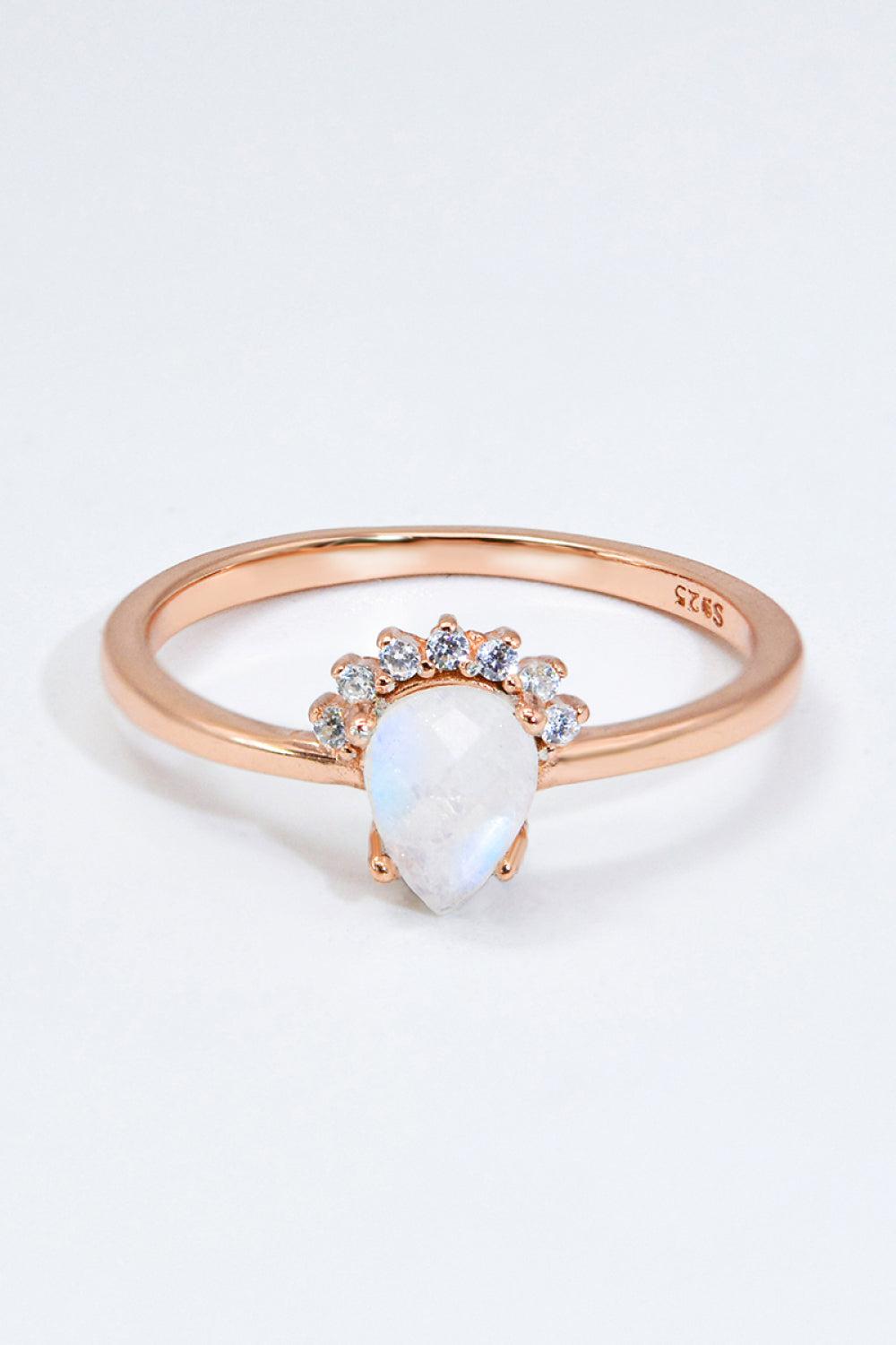 18K Rose Gold-Plated Pear Shape Natural Moonstone Ring BLUE ZONE PLANET