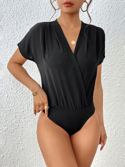 Blue Zone Planet | Surplice Short Sleeve Ruched Bodysuit BLUE ZONE PLANET