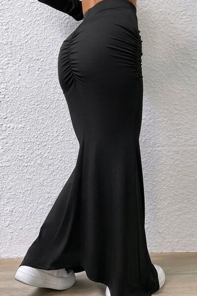Blue Zone Planet | Ruched Maxi Trumpet Skirt BLUE ZONE PLANET