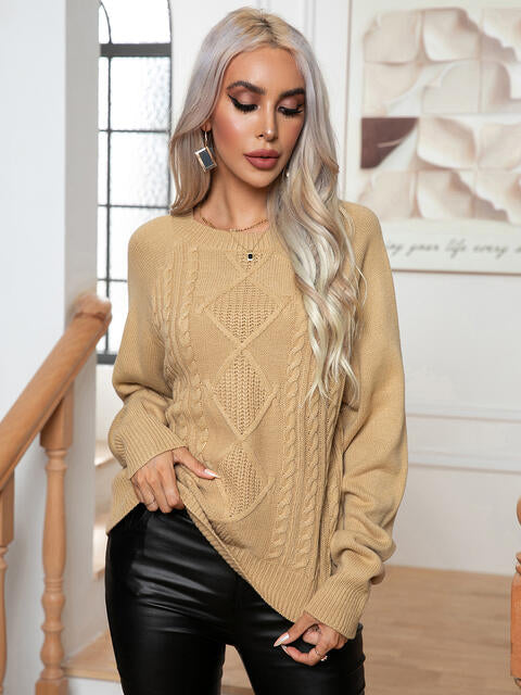 Cable-Knit Long Sleeve Sweater BLUE ZONE PLANET