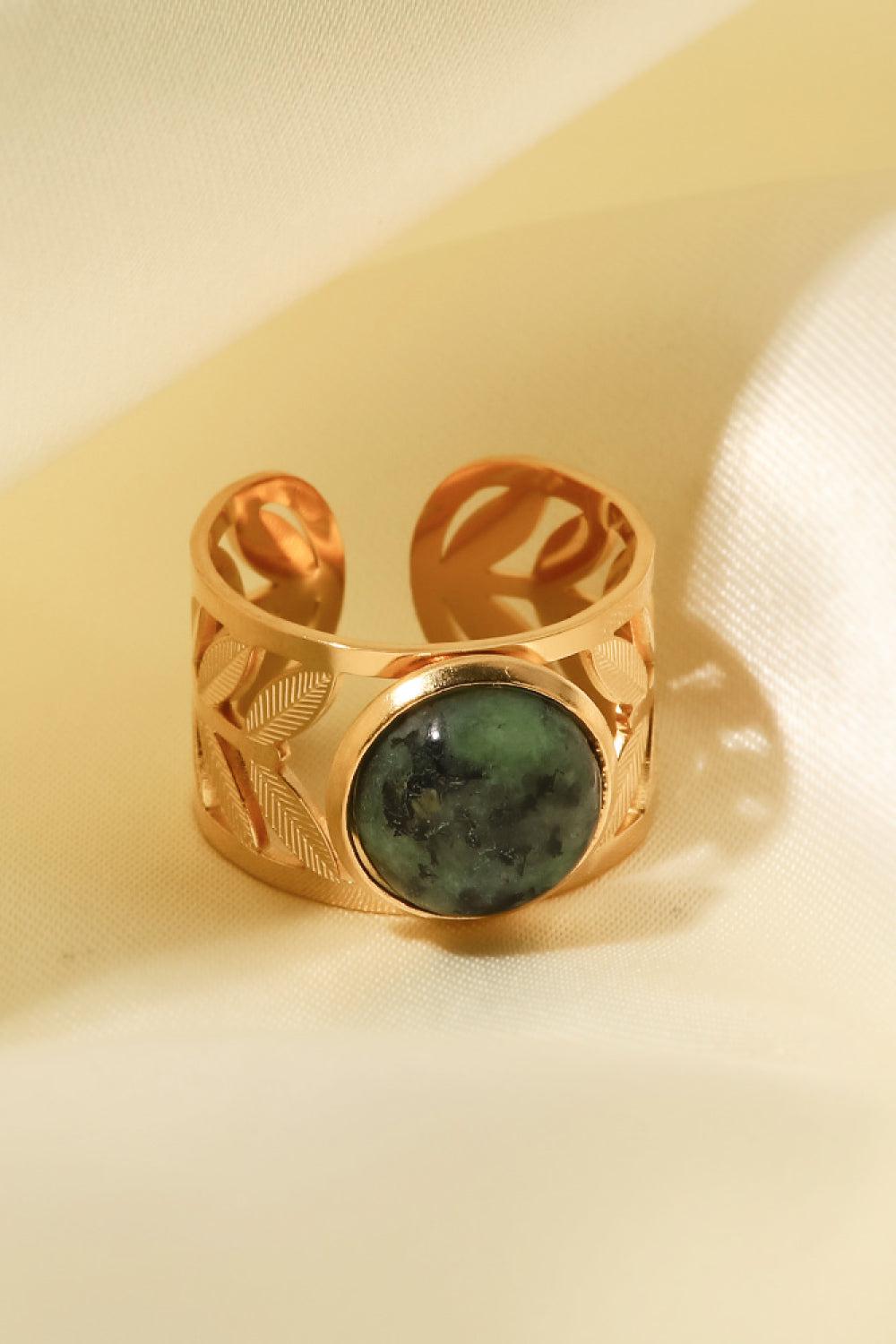 18k Gold Plated Malachite Leaf Ring BLUE ZONE PLANET
