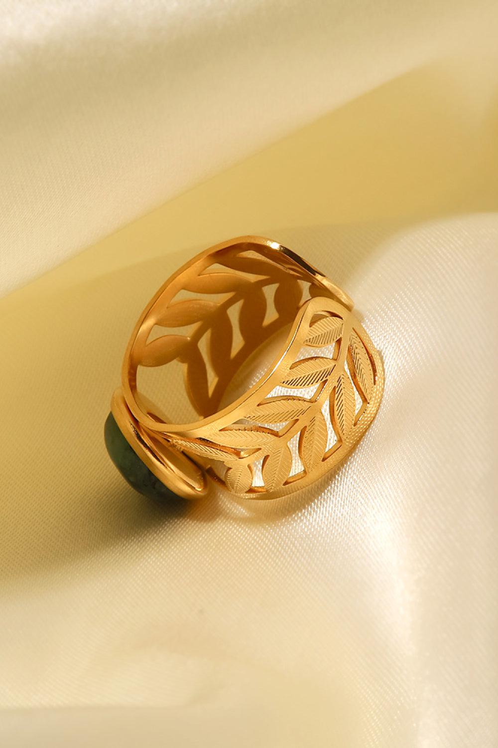 18k Gold Plated Malachite Leaf Ring BLUE ZONE PLANET