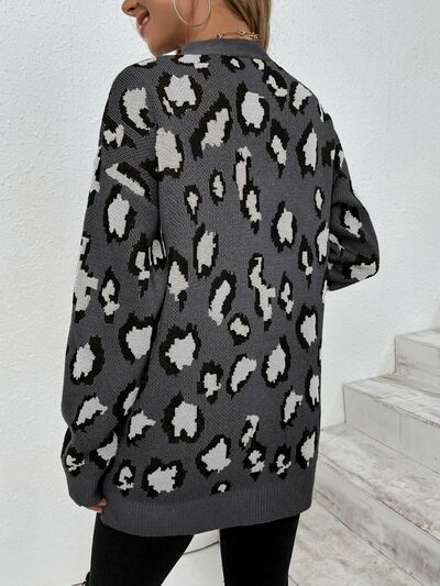 Blue Zone Planet | Leopard Open Front Dropped Shoulder Cardigan BLUE ZONE PLANET