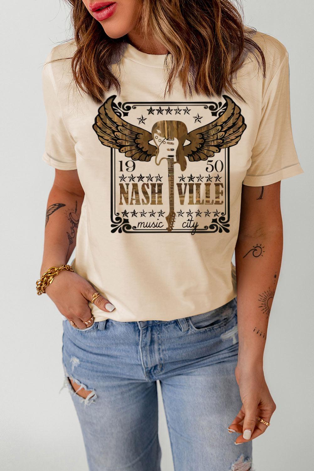 1950 NASHVILLE MUSIC CITY Graphic Tee Shirt BLUE ZONE PLANET