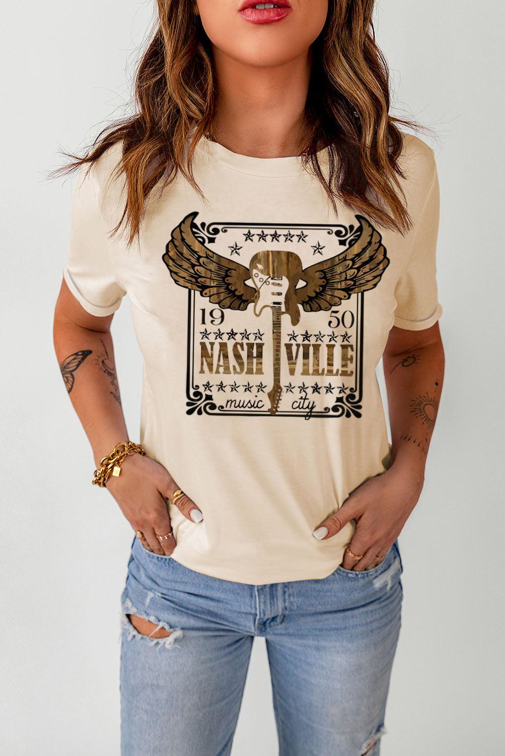 1950 NASHVILLE MUSIC CITY Graphic Tee Shirt BLUE ZONE PLANET