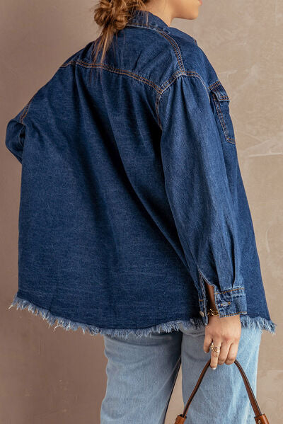Blue Zone Planet | Button Up Pocketed Raw Hem Denim Jacket BLUE ZONE PLANET