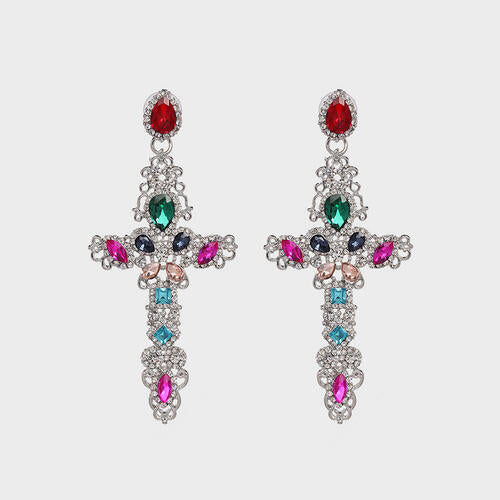 Rhinestone Alloy Cross Earrings BLUE ZONE PLANET