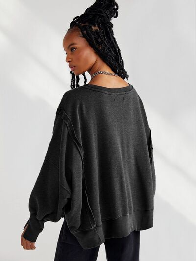 Slit Round Neck Dropped Shoulder T-Shirt Trendsi