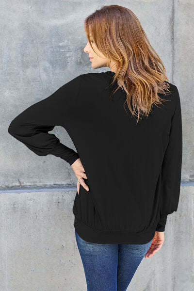 Blue Zone Planet | Basic Bae Full Size V-Neck Lantern Sleeve Blouse BLUE ZONE PLANET