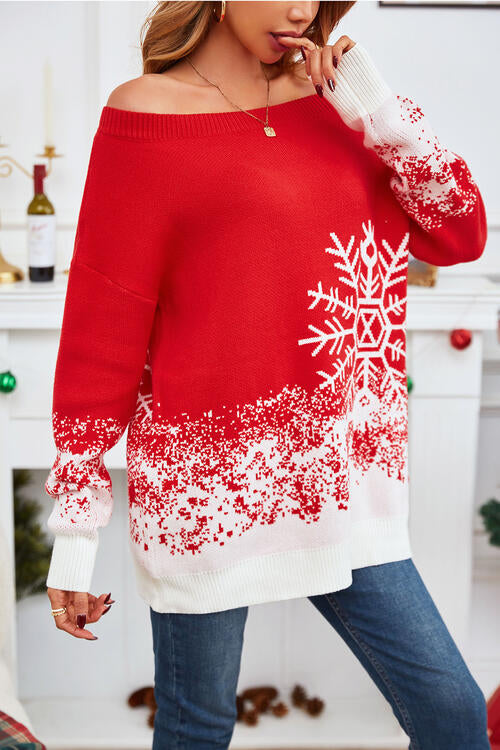 Off-Shoulder Long Sleeve Sweater BLUE ZONE PLANET
