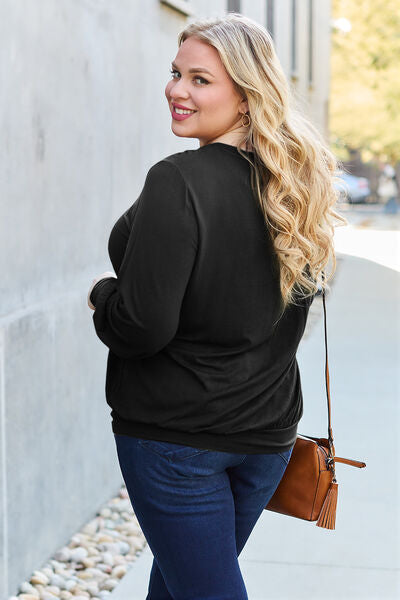 Blue Zone Planet | Basic Bae Full Size V-Neck Lantern Sleeve Blouse BLUE ZONE PLANET