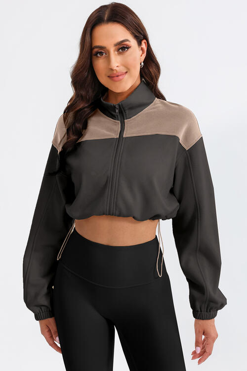 Contrast Drawstring Zip Up Jacket BLUE ZONE PLANET