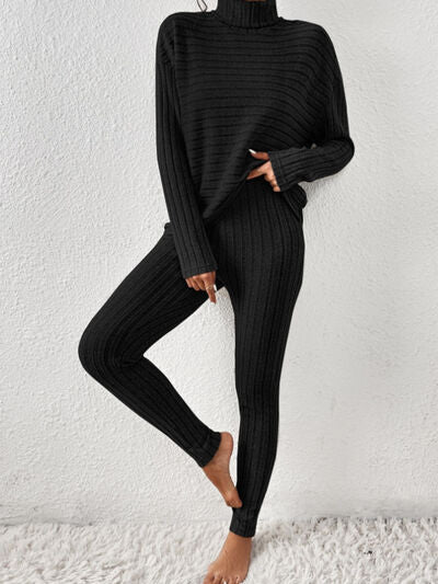 Blue Zone Planet | Ribbed Turtleneck Top and Pants Set BLUE ZONE PLANET
