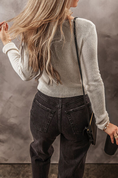 Blue Zone Planet | V-Neck Long Sleeve Cropped Cardigan BLUE ZONE PLANET