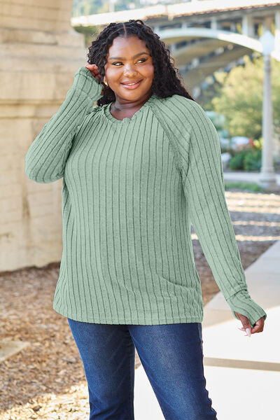 Basic Bae Full Size Ribbed Round Neck Long Sleeve Knit Top BLUE ZONE PLANET