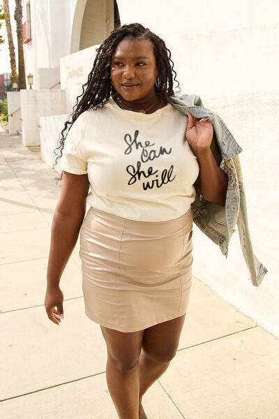 Blue Zone Planet | Simply Love Full Size SHE CAN SHE WILL Short Sleeve T-Shirt BLUE ZONE PLANET