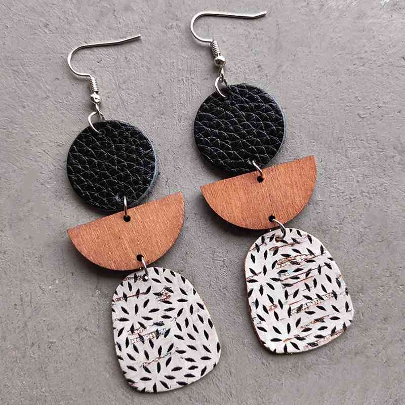 Leather & Wood Drop Earrings BLUE ZONE PLANET