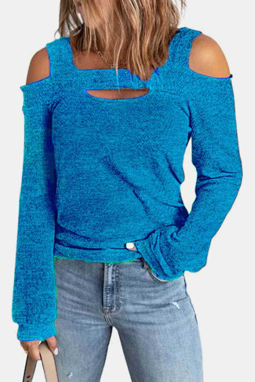Full Size Cutout Cold Shoulder Blouse BLUE ZONE PLANET