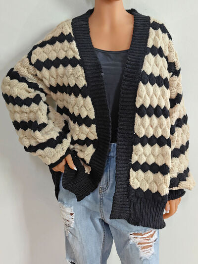 Blue Zone Planet | Striped Contrast Open Front Long Sleeve Cardigan BLUE ZONE PLANET