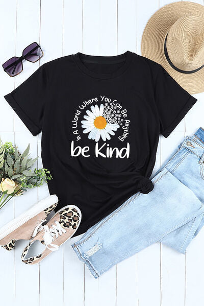 Graphic Round Neck Short Sleeve T-Shirt BLUE ZONE PLANET