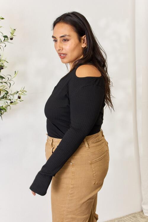 Culture Code Full Size Ribbed Surplice Cold Shoulder Top BLUE ZONE PLANET