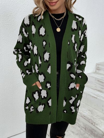 Blue Zone Planet | Leopard Open Front Dropped Shoulder Cardigan BLUE ZONE PLANET