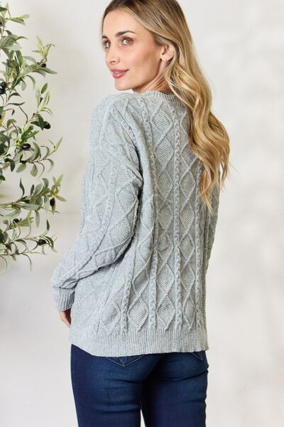 Blue Zone Planet | BiBi Cable Knit Round Neck Sweater BLUE ZONE PLANET