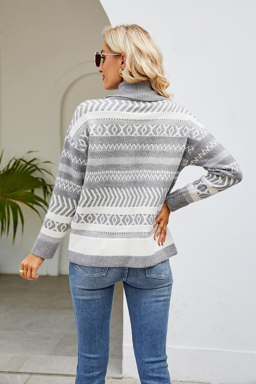 Blue Zone Planet | Geometric Turtleneck Long Sleeve Sweater BLUE ZONE PLANET