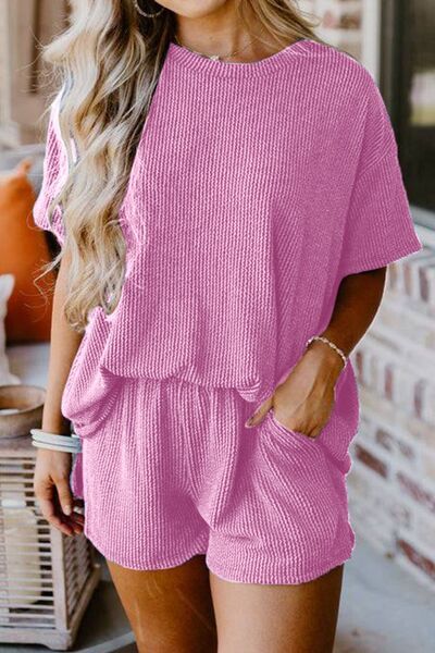 Blue Zone Planet | Round Neck Top and Pocketed Shorts Set BLUE ZONE PLANET