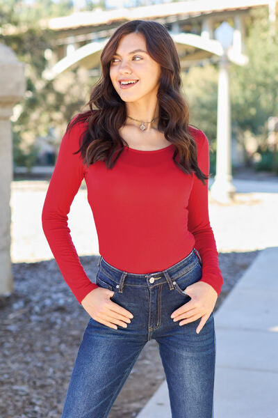 Blue Zone Planet | Basic Bae Full Size Round Neck Long Sleeve Bodysuit BLUE ZONE PLANET