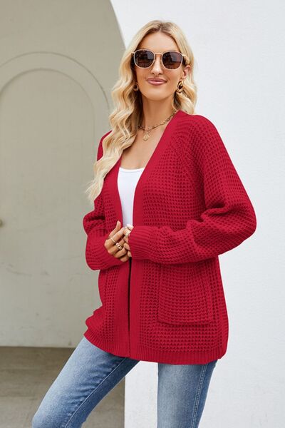 Open Front Raglan Sleeve Pocketed Cardigan BLUE ZONE PLANET