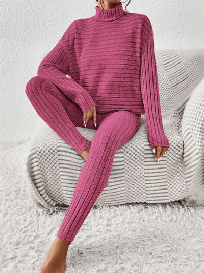 Blue Zone Planet |  Ribbed Turtleneck Top and Pants Set BLUE ZONE PLANET
