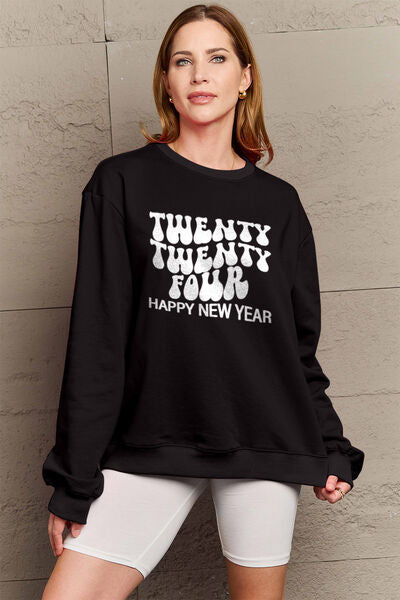 Blue Zone Planet | Simply Love Full Size TWENTY TWENTY FOUR HAPPY NEW YEAR Dropped Shoulder Sweatshirt BLUE ZONE PLANET