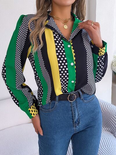 Blue Zone Planet | Polka Dot Contrast Long Sleeve Shirt BLUE ZONE PLANET
