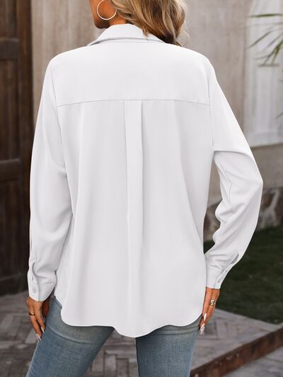 Pocketed Button Up Long Sleeve Shirt Trendsi