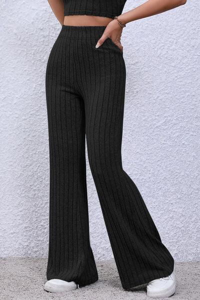 Blue Zone Planet | Basic Bae Full Size Ribbed High Waist Flare Pants BLUE ZONE PLANET