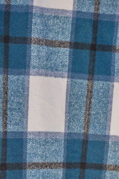 Double Take Full Size Plaid Button Up Lapel Collar Coat BLUE ZONE PLANET