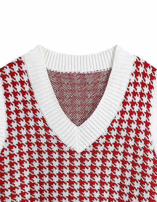 Houndstooth V-Neck Sweater Vet BLUE ZONE PLANET