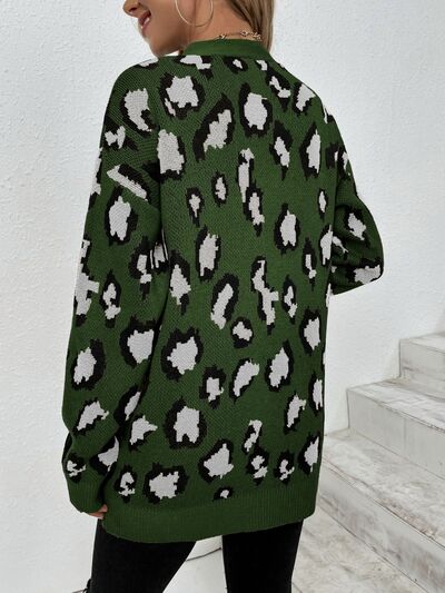 Blue Zone Planet | Leopard Open Front Dropped Shoulder Cardigan BLUE ZONE PLANET
