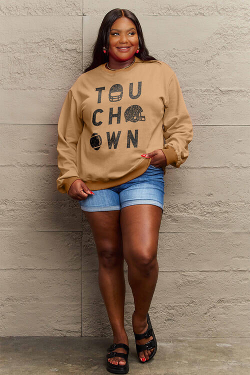 Simply Love Full Size TOUCHDOWN Long Sleeve Sweatshirt BLUE ZONE PLANET