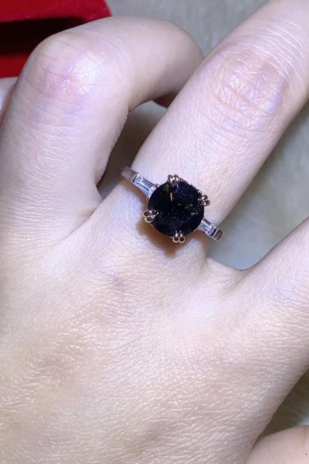 2 Carat Black Moissanite Platinum-Plated Ring BLUE ZONE PLANET