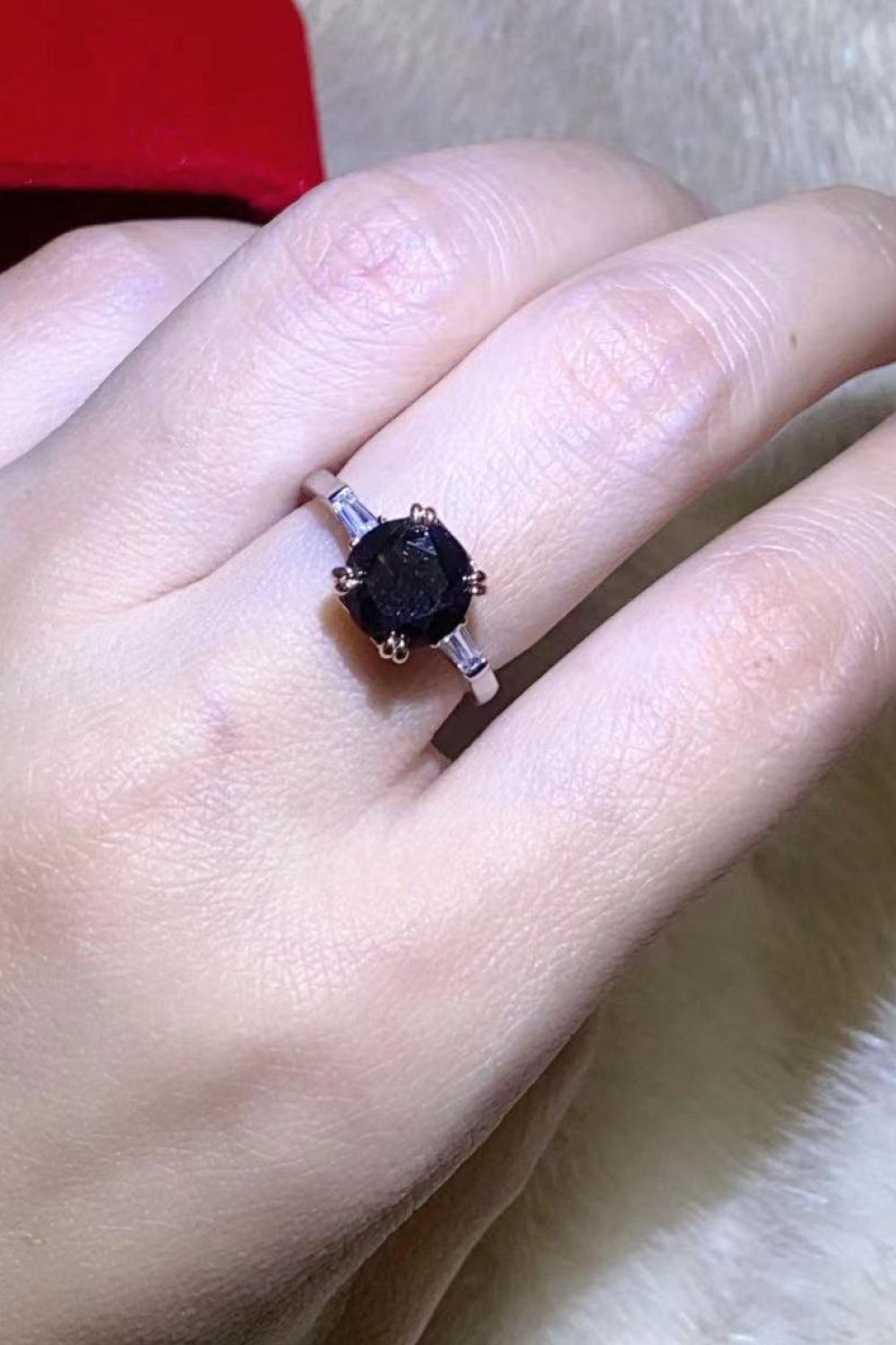 2 Carat Black Moissanite Platinum-Plated Ring BLUE ZONE PLANET