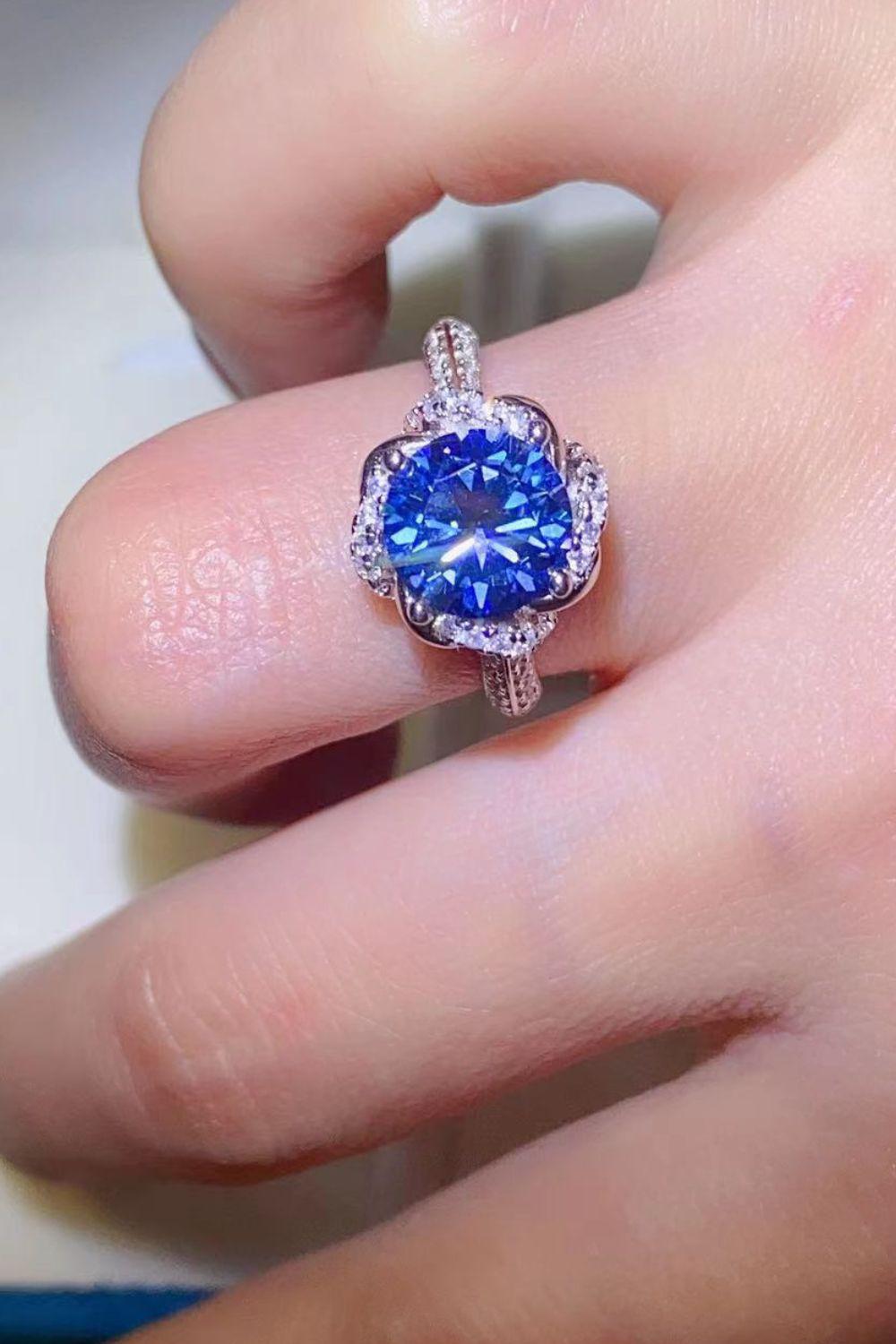 2 Carat Cobalt Blue Moissanite 925 Sterling Silver Ring BLUE ZONE PLANET