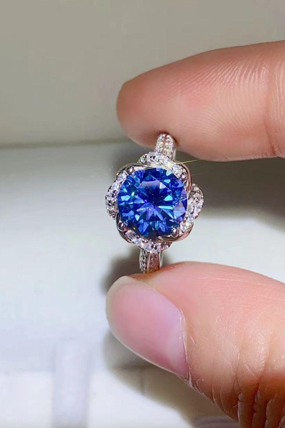 2 Carat Cobalt Blue Moissanite 925 Sterling Silver Ring BLUE ZONE PLANET
