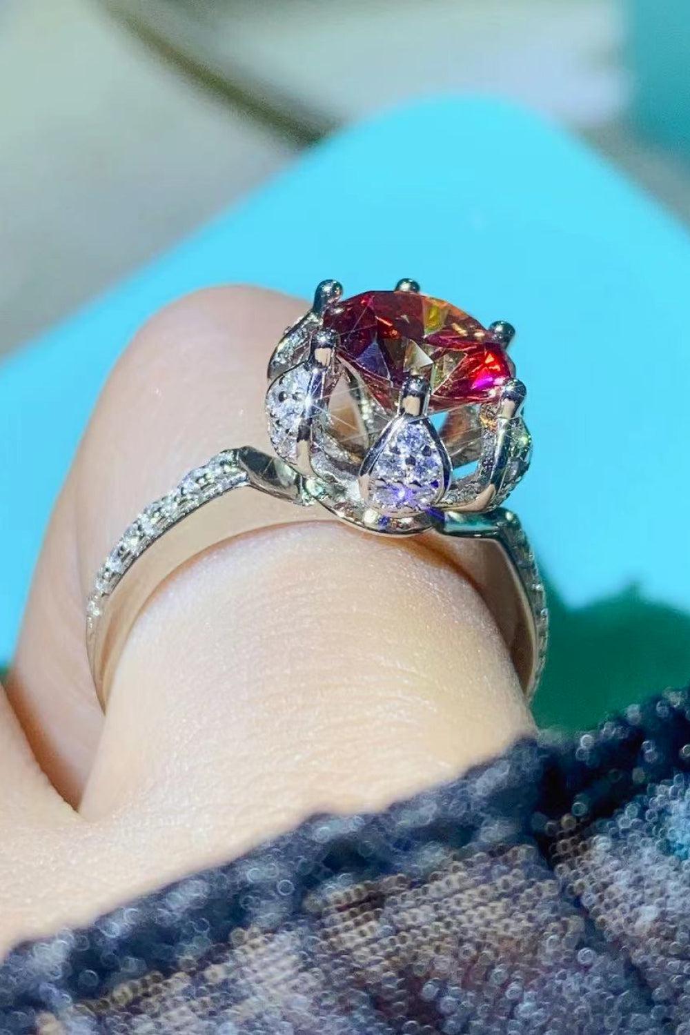 2 Carat Moissanite 6-Prong Ring in Phoenix Fire BLUE ZONE PLANET
